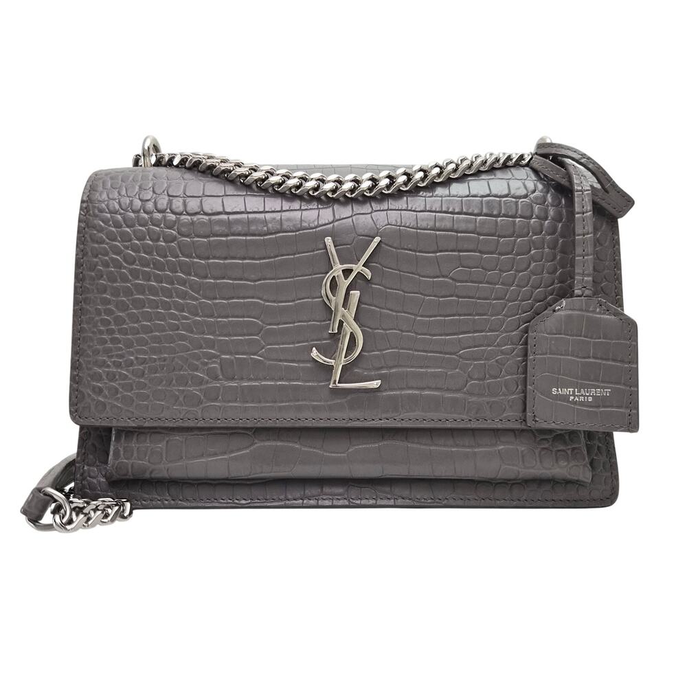 Saint Laurent Medium Croc Gray Sunset Shoulder Bag